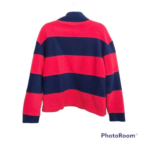 Victoria’s Secret PINK polar fleece red and blue striped quarter zip sweater - Picture 2 of 6